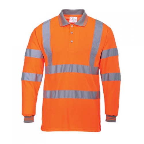 Orange High Visibility Long Sleeve Polo Shirt | Manchester Safety Services