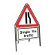 600mm Road Narrows Offside & Single File Traffic Sign 