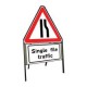 750mm Road Narrows Offside & Single File Traffic Sign